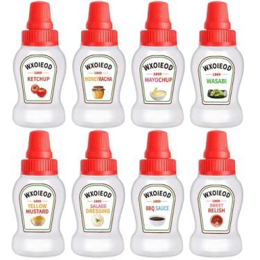 Imagem de 16 peças de mini frascos de espremer condimentos de 40 ml com tampas, garrafa de ketchup para lancheira, garrafa pequena de espremer para molhos, molho de salada, mel, mostarda, óleo, líquidos