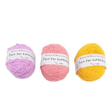 Imagem de Fio tufado para ganchos de crochê Fio de algodão macio 8 fios cores brilhantes para perfurar tricô tecelagem porta-copos chapéus cachecóis 3 peças carne dourada rosa roxo claro