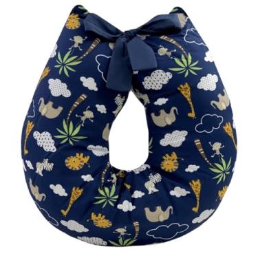 Imagem de Almofada de Amamentação com Zíper e Refil – Diversas Estampas para Meninos e Meninas, Conforto e Praticidade (SAFARI AZUL MARINHO)