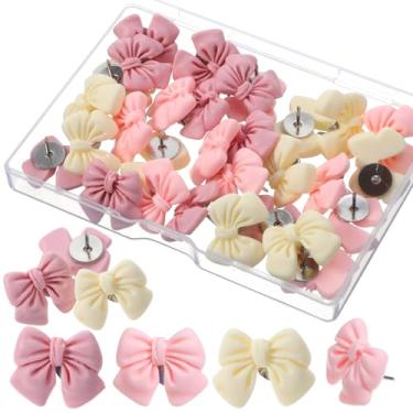 Imagem de LXUEJIE 30 peças de alfinetes rosa, lindos alfinetes de arco, placa de cortiça decorativa rosa pinos de polegar para pendurar foto parede recurso mapa quadro de avisos escritório casa escola