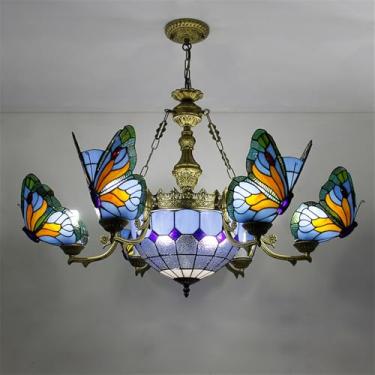 Imagem de Lustre contemporâneo de luxo com borboletas, LED, estilo americano criativo, ideal para sala de estar, restaurante, quarto, casa de campo, hotel, café, bar, karaokê ou clube. Luminária pende