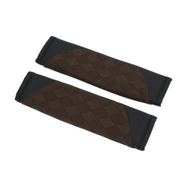 Imagem de Partuto Capa de cinto de segurança marrom couro sintético 22,5 cm almofada de cinto de segurança almofada de ombro acolchoado 2 peças