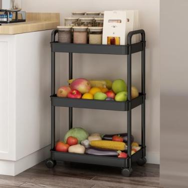 Imagem de Carrinhos Organizadores, Carrinhos Armazenamento de Lanches de 3 Níveis, Adequado para Quartos, Salas de Estar, Cozinhas e Banheiros, Preto