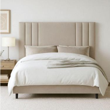 Imagem de Cabeceira Solteiro 90 Cm Estofada Cama Box Moderna Corino Frame Bege