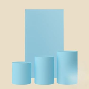 Imagem de Kit Capa De Painel Romano Liso Retângulo Dupla Face Duas Cores E Trio Cilindros De Malha Gel Premium(Azul Bebê)