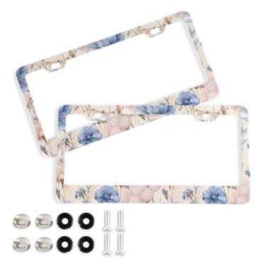 Imagem de SEHANY Molduras de placa de licença de flores florais coloridas, capas de moldura de placa de carro de alumínio à prova de ferrugem com orifícios elípticos e parafusos serve para veículos padrão dos