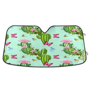 Imagem de SEHANY Pára-brisa de carro cacto planta verde para-sol dobrável janela frontal protetor de viseira solar para carro, SUV, caminhão - Mantenha o veículo fresco, 139 x 70 centímetros