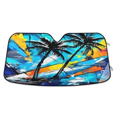 Imagem de ATTX Palmeiras tropicais pára-brisas de carro 144.8 cm x 80.0 cm escudo solar universal com proteção UV, persiana de janela frontal automática dobrável para Sedans SUVs caminhões #100
