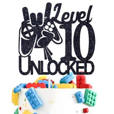 Imagem de Level 10 Unlocked Cake Topper, Video Game Boys 10th Birthday Cake Decorations, Bruh I'm Ten, Level Up Winner Birthday Party Decoration Supplies, Black Glitter