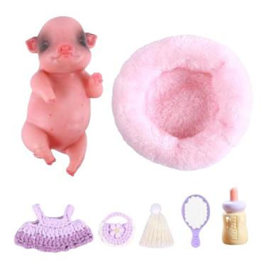 Imagem de simhoa Conjunto de brinquedo de porco realista em silicone, porquinho macio e fofo de para crianças a partir de 3 anos, com almofada para