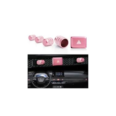 Imagem de DvlynAuroa Acessórios interiores para Honda Civic 2022-2025 & CRV & Acura Integra 2023-2025, conjunto de acabamento de liga de alumínio com 5 peças - capa de botão de luz de aviso de perigo, tampas de