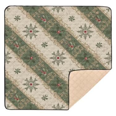 Imagem de Qilmy Tapete vintage de Natal para bebês 127 x 127 cm, tapete macio à prova d'água para bebês e crianças, tapete antiderrapante lavável para cercadinho