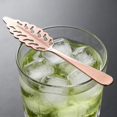 Imagem de Colher de filtro em forma de folha de absinto de aço inoxidável dourado para bebidas de gelo amargo e absinto