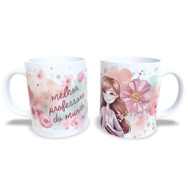 Imagem de Caneca de Cerâmica 325ml Dia dos Professores, Design Floral com Ilustração, Branca (14101)
