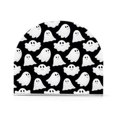 Imagem de JUZIHAI Lindo porta-guardanapos de Halloween Boo para mesa dispensador de guardanapos de acrílico para mesa suporte de lenços independente para cozinha sala de jantar bar festa decoração de casa