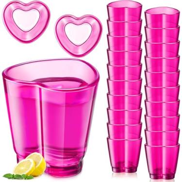 Imagem de Domensi 20 peças de copos de dose de coração de 42,5 g, copos de tequila sem haste, fofo, dia dos namorados, em forma de coração, copos de café expresso para soju, uísque, vodka (rosa vermelha)