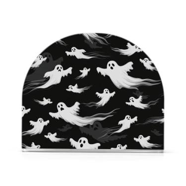Imagem de Qilmy Porta-guardanapos de acrílico padrão fantasmas de Halloween, suporte de lenços de mesa independente transparente, dispensador de papel de coquetel para cozinha, jantar, restaurante, bar