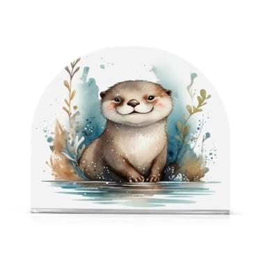 Imagem de Qilmy Porta-guardanapos acrílico lontra aquarela, suporte de lenços de mesa independente, dispensador de papel de coquetel para cozinha, jantar, restaurante, bar, decoração, 1 pacote