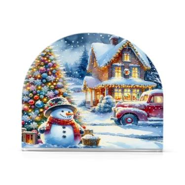 Imagem de Qilmy Porta-guardanapos de acrílico de Natal Snowman Winter Village, suporte de lenços de mesa independente transparente, dispensador de papel de coquetel para cozinha, jantar, restaurante, bar