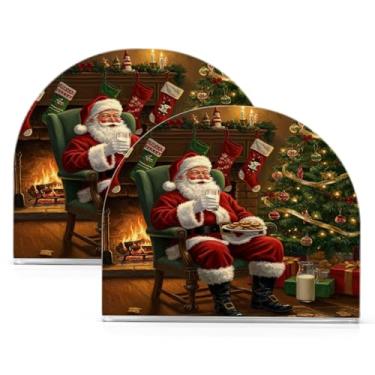 Imagem de Qilmy Porta-guardanapos de acrílico de Natal do Papai Noel, suporte de lenços de mesa independente transparente, dispensador de papel de coquetel para cozinha, jantar, restaurante, bar, decoração, 2