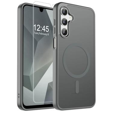 Imagem de SUPFINE Capa magnética para Samsung Galaxy A16 5G com protetor de tela, (compatível com MagSafe) (proteção contra quedas de grau militar) Capa de telefone fina translúcida à prova de choque, cinza