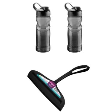 Imagem de Conjunto de 1 Rodo Plástico Multiuso Preto com Raspador 18cm + 2 Garrafa Squeeze Sport Fit 500 ML Preta