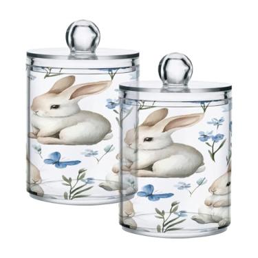 Imagem de Qilmy Qtip Suporte de 400 ml, pote de armazenamento de boticário de plástico transparente com tampa, dispensador de recipiente de banheiro para bola de algodão, cotonete, fio dental, pacote com 2