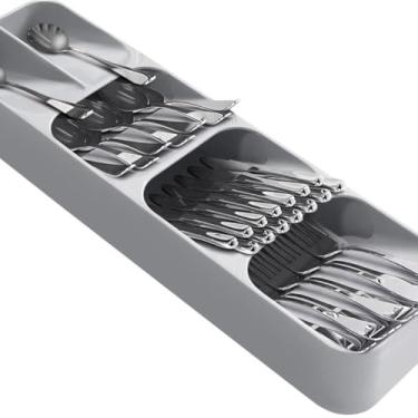 Imagem de Organizador de Talheres Cinza, Plástico, 39,5 x 11 x 5,5 cm, para Gaveta e Bancada de Cozinha