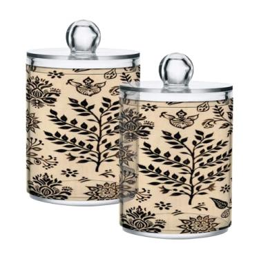 Imagem de Qilmy Qtip Suporte de boticário de 400 ml, frasco de plástico transparente Little Flower com tampa, dispensador de recipiente de banheiro para bola de algodão, cotonete, fio dental, pacote com 2