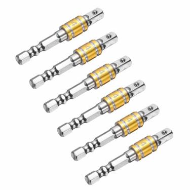 Imagem de HARFINGTON Conjunto de extensão de soquete de chave de impacto, 6 peças, chave quadrada de 1/10.2 cm, adaptador de haste hexagonal brilhante para chaves de fenda, prata - amarelo