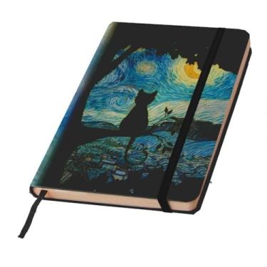 Imagem de Caderno Sketchbook A5 capa dura caderno de desenho GATOS DA ARTE, Caderno de Desenho Ideal para Criatividade e Projetos Artísticos(GATO NA NOITE,>> PONTILHADO)