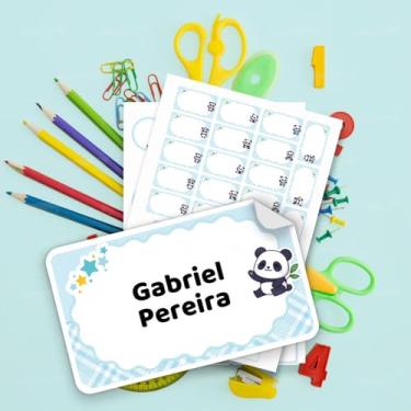 Imagem de Kit de Etiquetas Escolares Personalizadas Panda 02 para material escolar infantil, identificação de cadernos, livros, lápis, lancheira e garrafinha