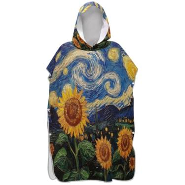 Imagem de Joisal Poncho de surfe para adultos trocador de roupa de banho com capuz bonito plus size homens mulheres poncho com capuz vintage noite estrelada girassol