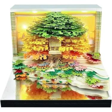 Imagem de Calendário 3D 2026, calendário de cronômetro, escultura em papel de casa de árvore verde,