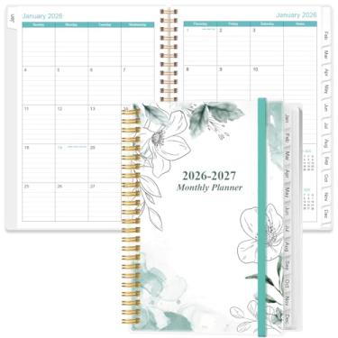 Imagem de Agenda mensal 2025-2026 - outubro de 2025 a dezembro de 2026, duas páginas por mês, calendário mensal 18 com abas, encadernação forte de fio duplo, bolso interno, 16,3 cm x 21,6 cm, flores