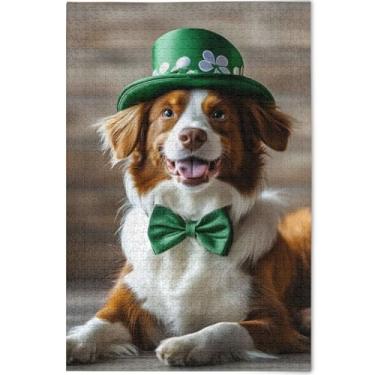 Imagem de Quebra-cabeça de cachorro fofo de São Patrício 500 peças para adultos presentes engraçados natureza divertido quebra-cabeça personalizado animal arte colorida, 52 cm x 37,8 cm