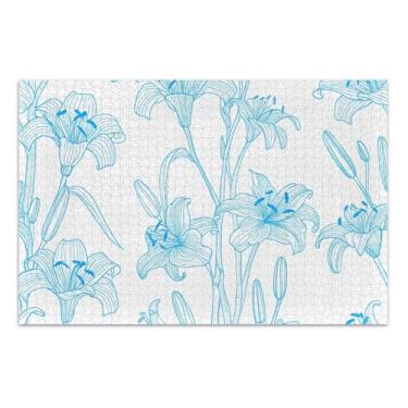 Imagem de Quebra-cabeça 500 peças presentes de elefante branco adulto arte engraçada flores de lírio azul branco adultos arte arte pintura de belas artes, 20,5 x 14,9 polegadas