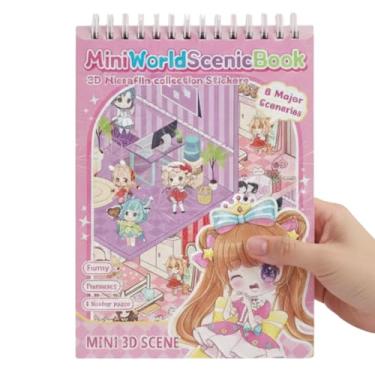 Imagem de Livro de Adesivos 3D Mini World Scenic Book, 8 Cenários Interativos DIY, Coleção de Cenas com Stickers para Decoração, Atividade Criativa para Adultos e Crianças (Rosa)