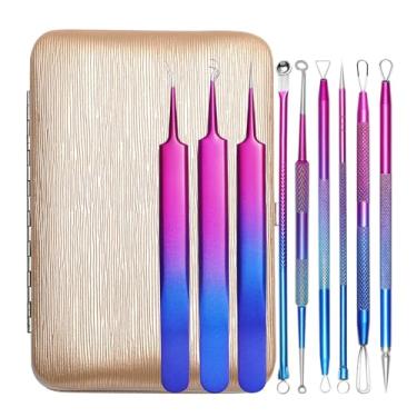 Imagem de 9 pinças de cravos de aço inoxidável, ferramenta extratora de espinhas para remover espinhas e cravos