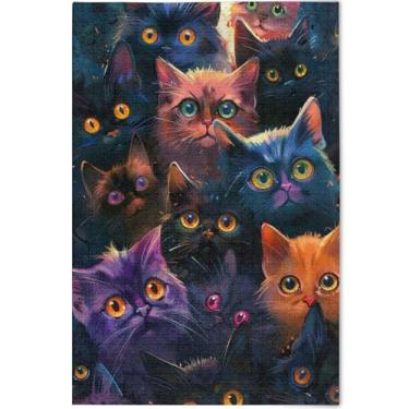 Imagem de Quebra-cabeças de gatos coloridos para adultos, 1000 peças, presentes tecnológicos, exclusivos, decoração de arte animal, 75 x 50 cm