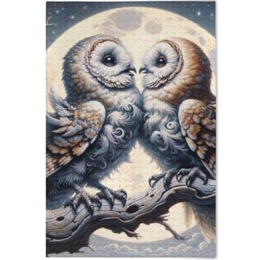 Imagem de Quebra-cabeça personalizado com corujas amorosas, pássaros, adultos, 500 peças, presentes divertidos de elefantes brancos, natureza, grande quebra-cabeça, arte animal, 52 x 37,8 cm