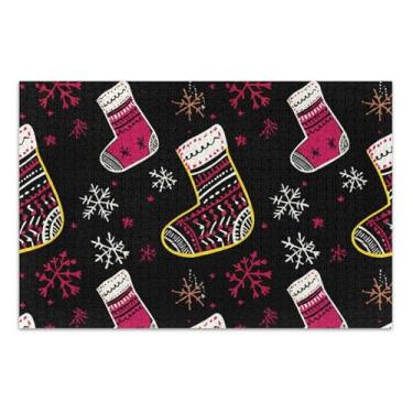 Imagem de Jigsaw 1000 quebra-cabeças para adultos presentes de elefante branco engraçado arte divertida quebra-cabeça cenário floral meias de Natal preto, 75 x 40 cm