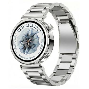 Imagem de Pulseira de Aço Inoxidável (PRATA) para Smartwatch Aurafit Ella 4 AM35 – Metal de Elo Sólido, (Design de Luxo)
