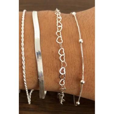 Imagem de Conj. 4 Pulseiras Prata Legítima 925 Laminada Bolinha - Lojas La&Amp;N