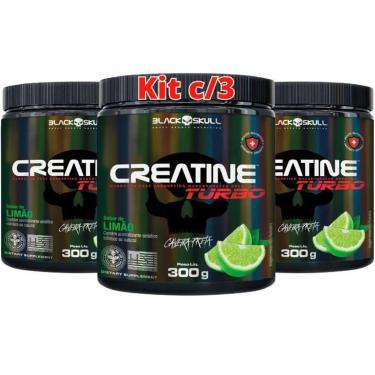 Imagem de kit 3X Creatina Monohidratada Creatine Turbo Black Skull 300g Energia Força Ganho de Massa Muscular-Unissex