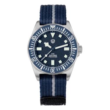 Imagem de watchdives Relógio de pulso de titânio EXD de 40 mm Japão VH31 Sweep Second Quartz Relógio de pulso analógico luminoso à prova d'água para homens, Prateado, azul