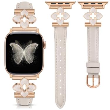 Imagem de Minyee Pulseira feminina de couro macio elegante chique de 42/44/45/46/49 mm para Apple Watch séries 11 10 9 8 7 6 5 4 Ultra/SE 3 2 1, Starlight/ouro rosa