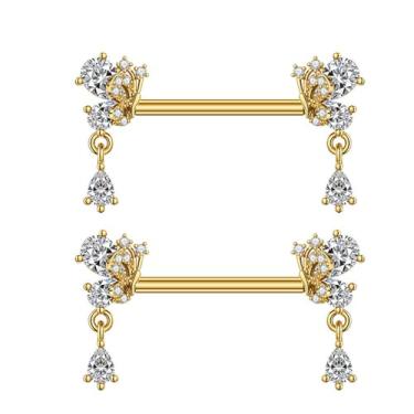 Imagem de Niaspi Anéis de mamilo de borboleta de aço inoxidável 316L, banhado a ouro 18 K, com borboletas de zircônia cúbica, pingente de cristal, piercing de mamilo, joia para mulheres, 14g, Aço inoxidável