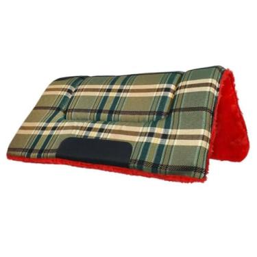 Imagem de Manta baixeiro para cavalo reforçado country luxo manta de sela quarto de milha americana super oferta menor preço (Xadrez Verde c/Vermelha)