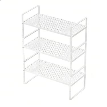 Imagem de KIKIBRO Rack expansível empilhável contador organizador de temperos prateleira despensa prateleira armário prateleiras de armazenamento banheiro cozinha sala de estudo acessórios 36 kg resistente branco pequeno pacote com 3